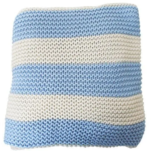 Alimrose Chunky Knit Cot Blanket - Blue & Natural Stripe