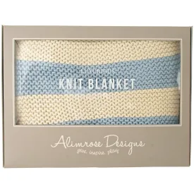 Alimrose Chunky Knit Cot Blanket - Blue & Natural Stripe