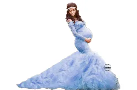 Babymoon Off Shoulder Maternity Gown Dress - Light Blue