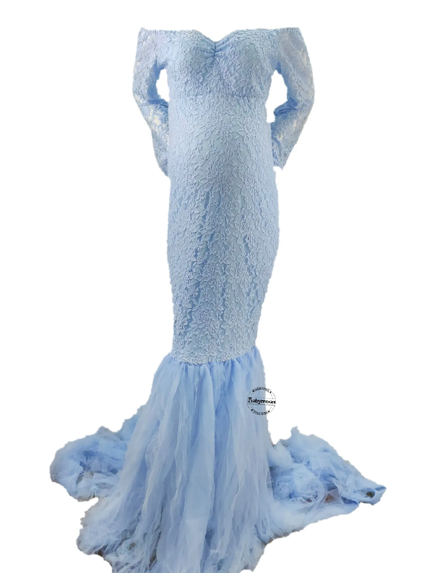 Babymoon Off Shoulder Maternity Gown Dress - Light Blue