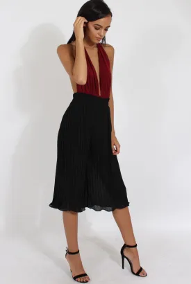 Black Pleated High Waisted Culottes - Audrey