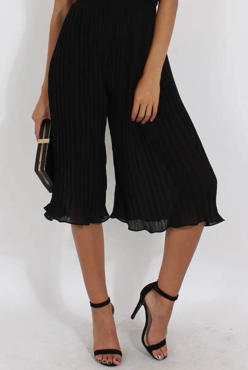 Black Pleated High Waisted Culottes - Audrey