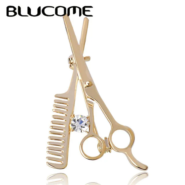 Blucome Comb Scissors Brooch Hat Collar Clips Bijoux Austrian Crystal Hijab Pins Up Brooches For Wedding Dress 2017 Girl Jewelry