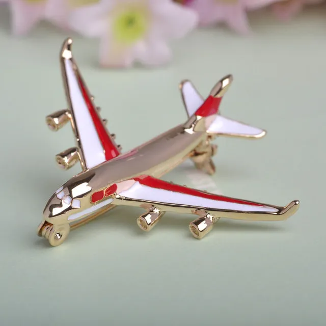 Blucome Cute Little Airplane Brooch Blue Enamel Gold-color Metal Brooches Pin Fighter Aircraft Model Jewelry Suit Clothes Clips