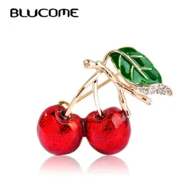 Blucome Red Enamel Brooches For Women Kids Cherry Brooch Corsage Small Bouquet Hijab Pins Feminino Party Bag Dress Accessories