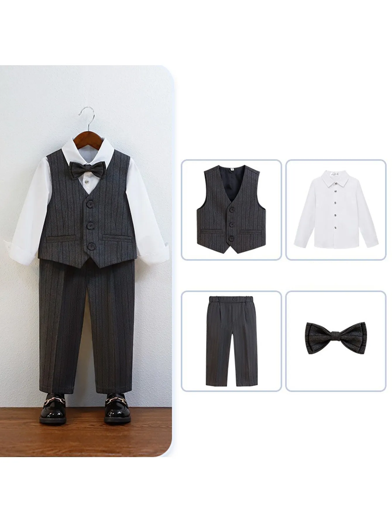 Boys vest suit (long-sleeved shirt   vest   trousers   bow tie)