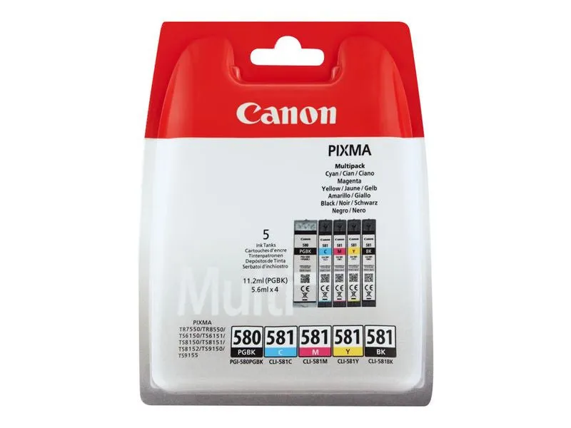 Canon Ink Tank Pgi-580 / Cl-581 B/C/M/Y - 5-Pack - Black / Yellow / Cyan / Magenta / Pigment Black