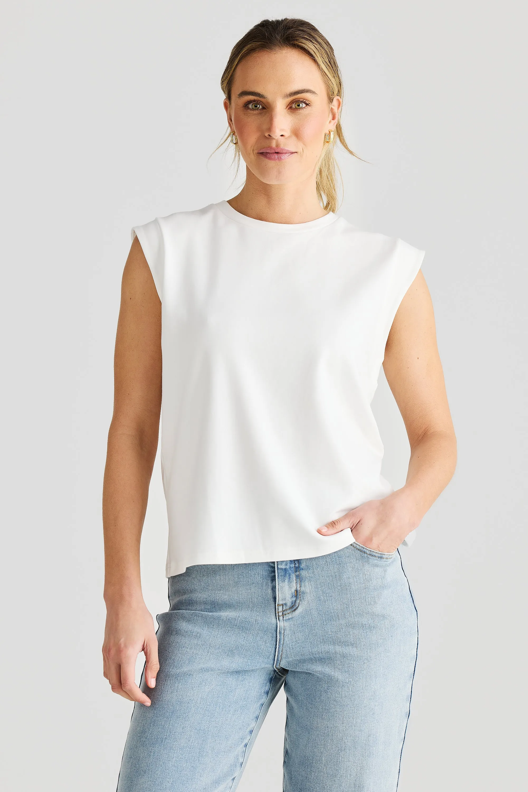 Cap Sleeve Jersey Tank - White