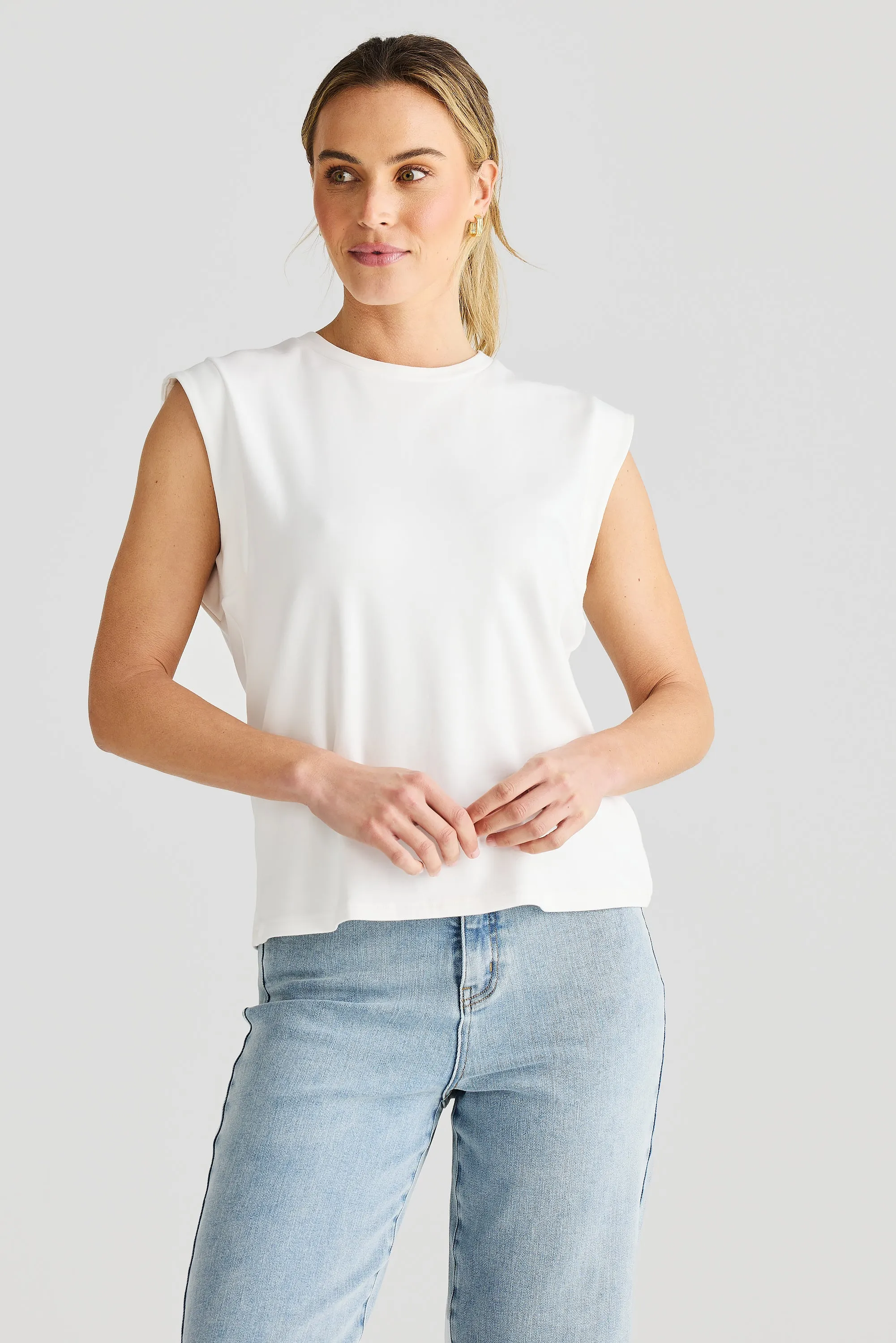 Cap Sleeve Jersey Tank - White