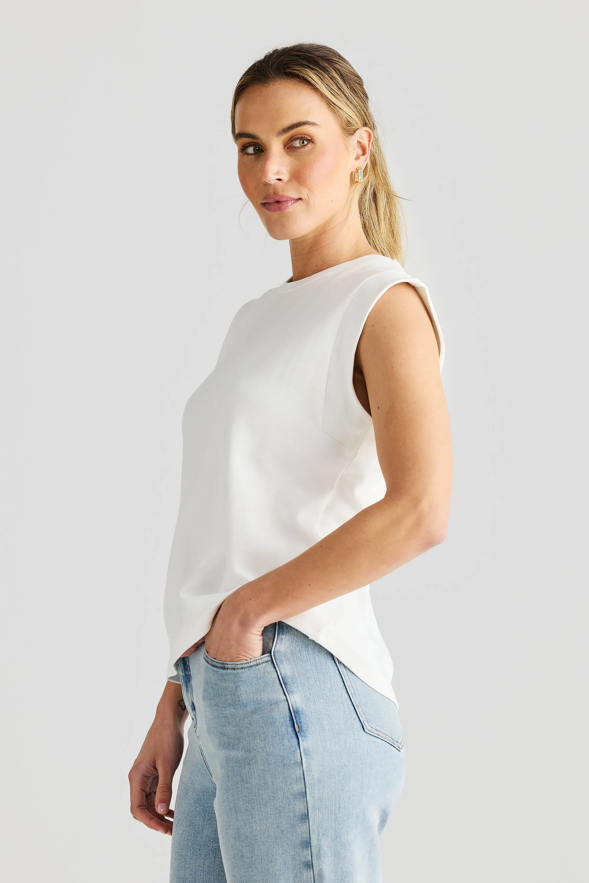 Cap Sleeve Jersey Tank - White