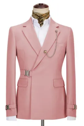 Chic Pink Notched Lapel Slim Fit Prom Suits Metal Side Release Buckle Two Piece Wedding Party Suits