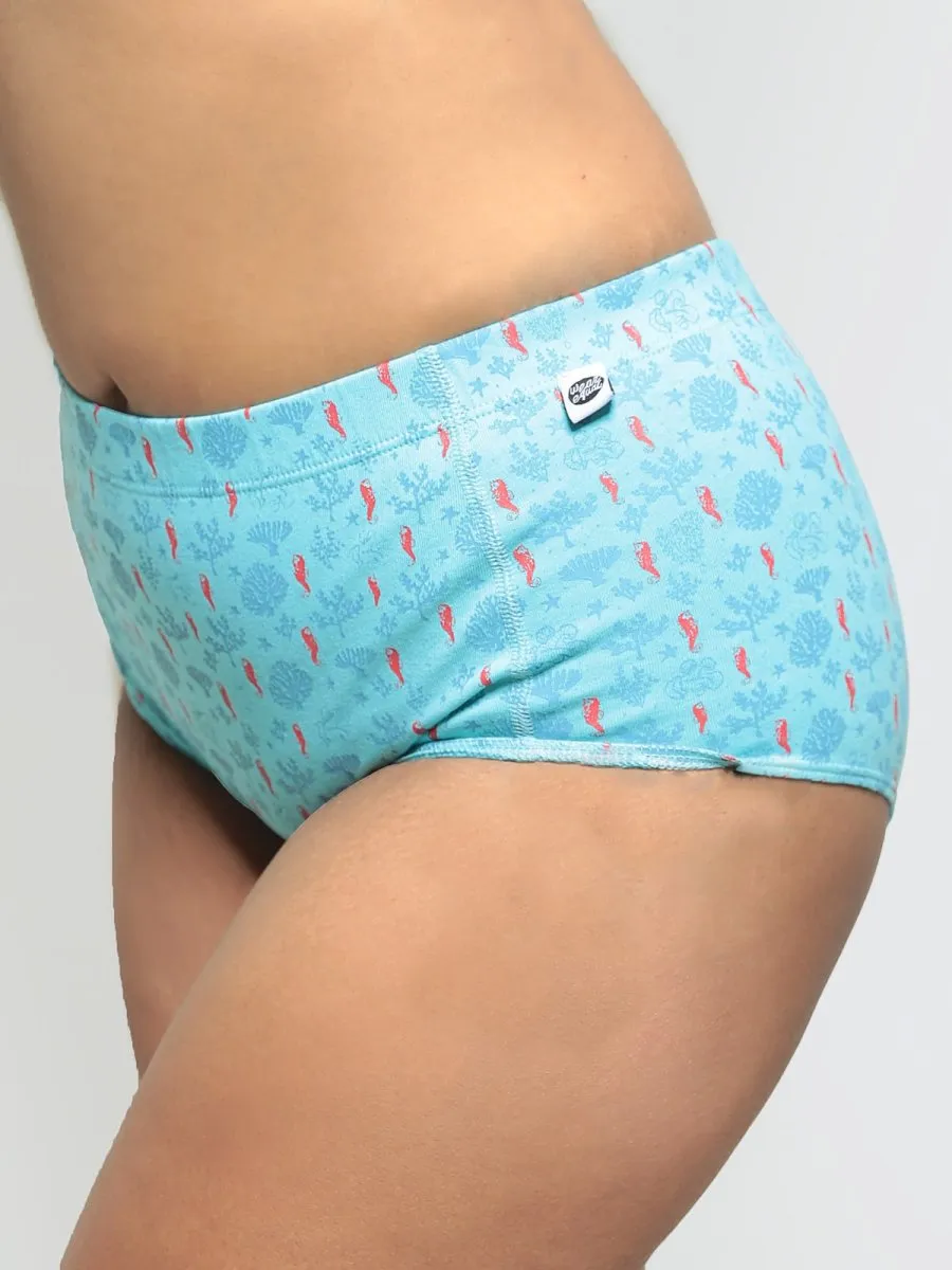 Coral Reef Biowashed Organic Cotton Boy-Shorts- Sea Blue