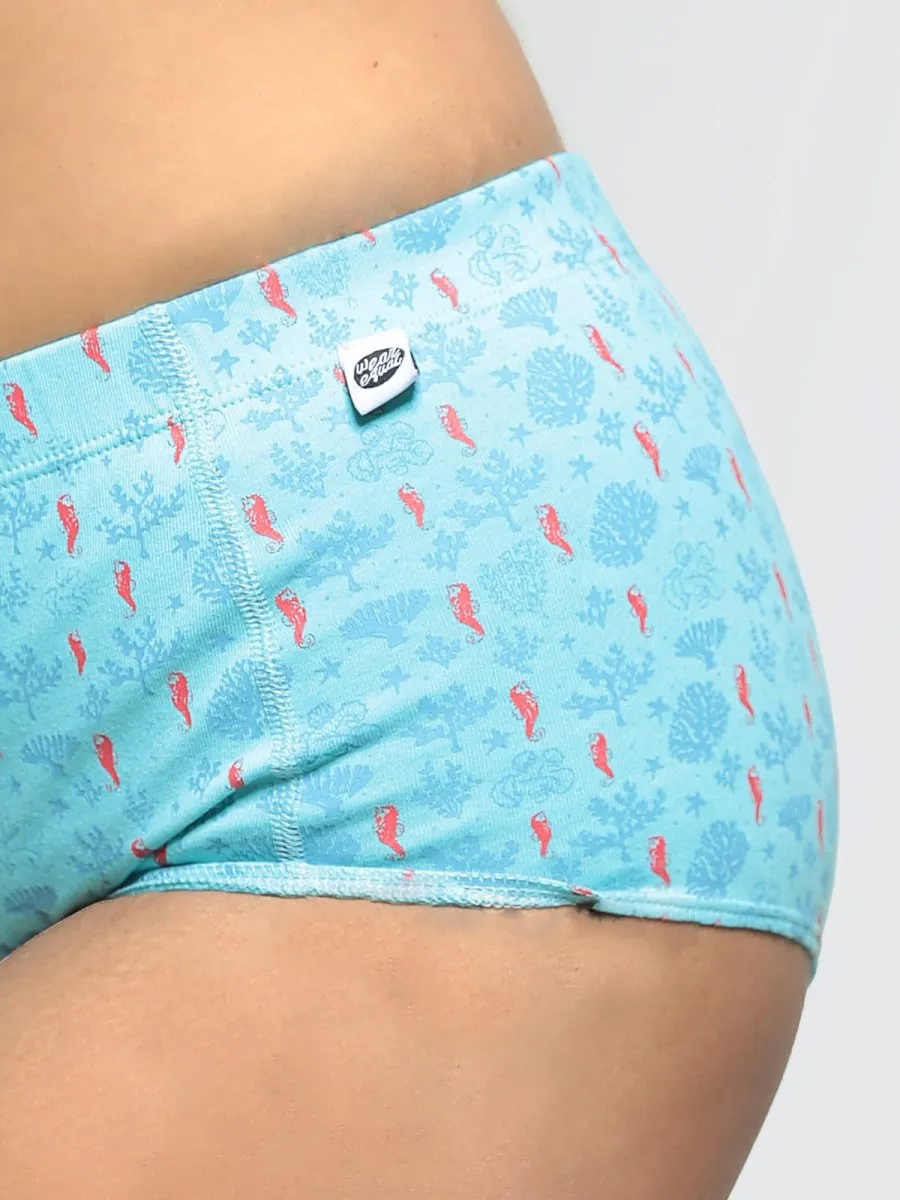 Coral Reef Biowashed Organic Cotton Boy-Shorts- Sea Blue