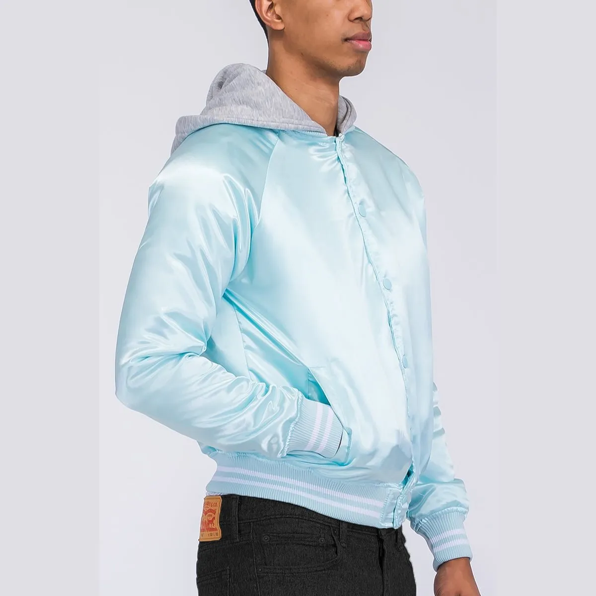 Crystal Satin Hooded Varsity Jacket