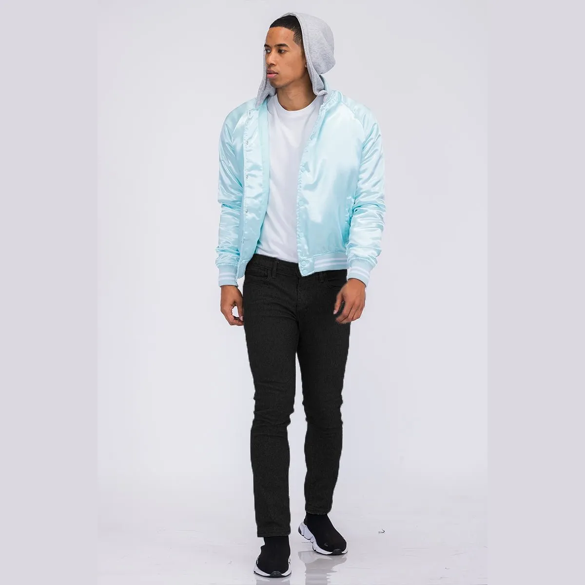 Crystal Satin Hooded Varsity Jacket