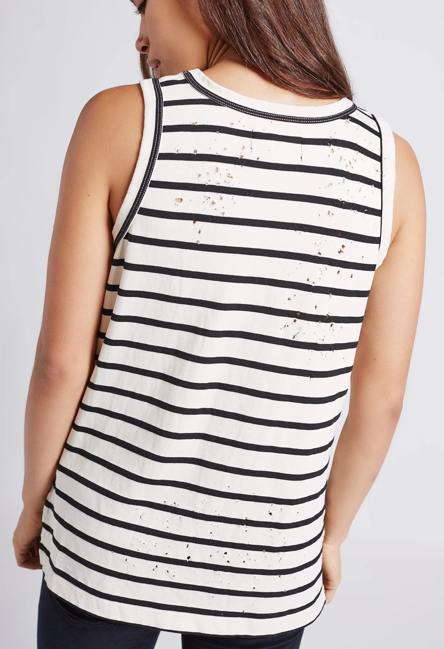 Current Elliott - The Muscle Tee in BW Stripe X Destroy