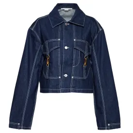 Dark Blue Hardware Detailed Denim Jacket