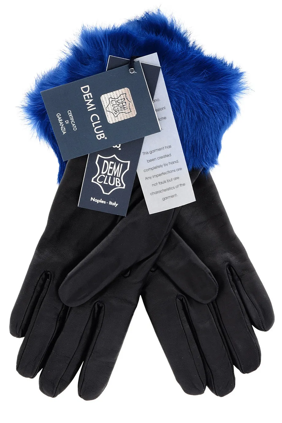 DEMI INGEBORG Blue Black Leather Fur Women Gloves