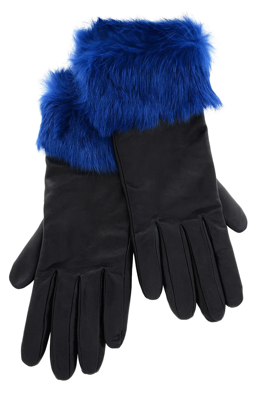 DEMI INGEBORG Blue Black Leather Fur Women Gloves