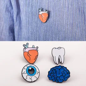 Elegant 1x Cartoon Human Organs Corsage Brooch Brain Eye Teeth Heart Brooch Pins Badge