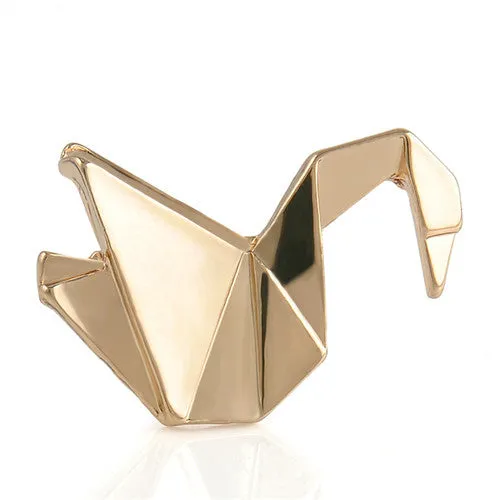 Fashion Gold Silver Geometry Origami Animal Brooches Metal Cat Rabbit Horse Bird 3D Pins Badge Corsage Jewellery