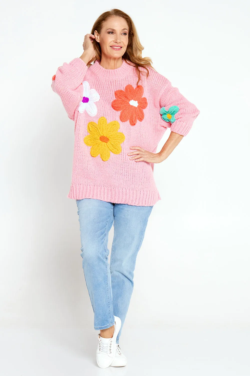 Flower Power Knit Jumper - Pink Floral