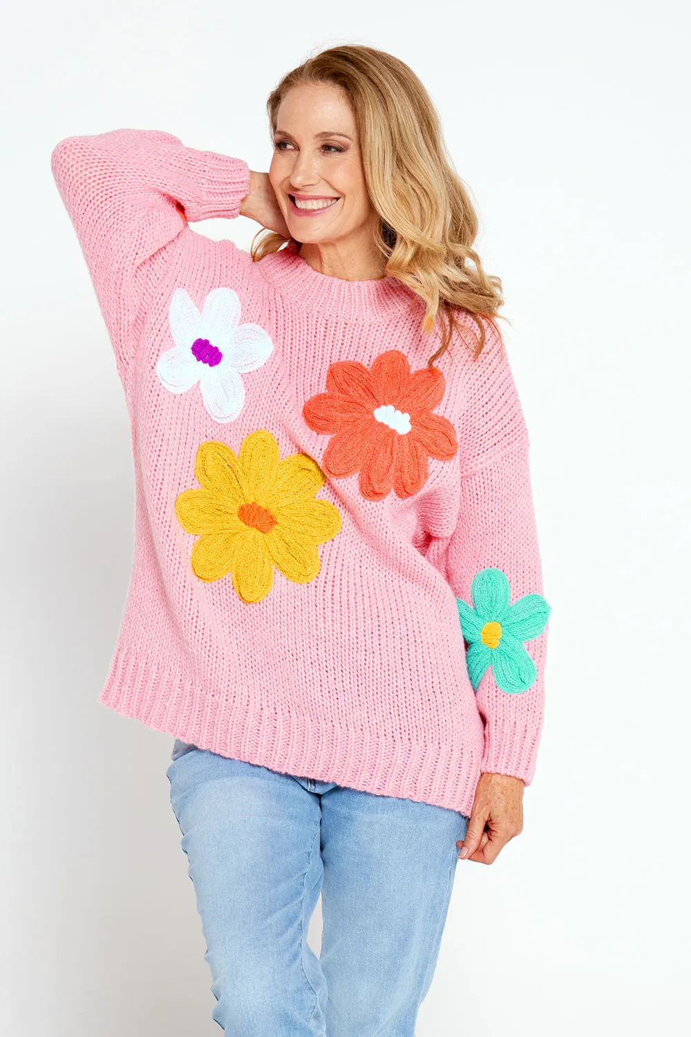 Flower Power Knit Jumper - Pink Floral