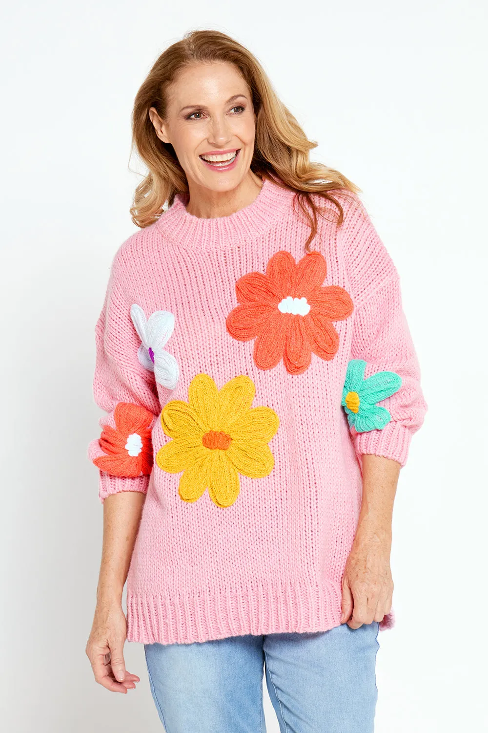 Flower Power Knit Jumper - Pink Floral