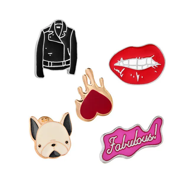 Funny Cartoon Set Brooches For Women Cute Badge Anime Lapel Tie Pins Collar Flower Pin Broches Girl Dogs Bouquet Fashion Jewelry