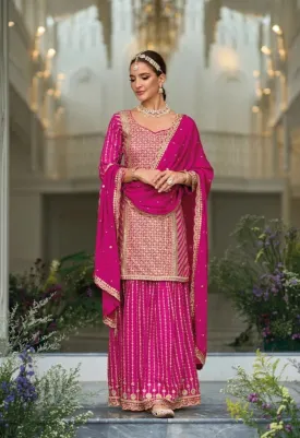 Gorgeous Pink Color Premium Silk Heavy Embroidery Collection Readymade Palazzo Suits