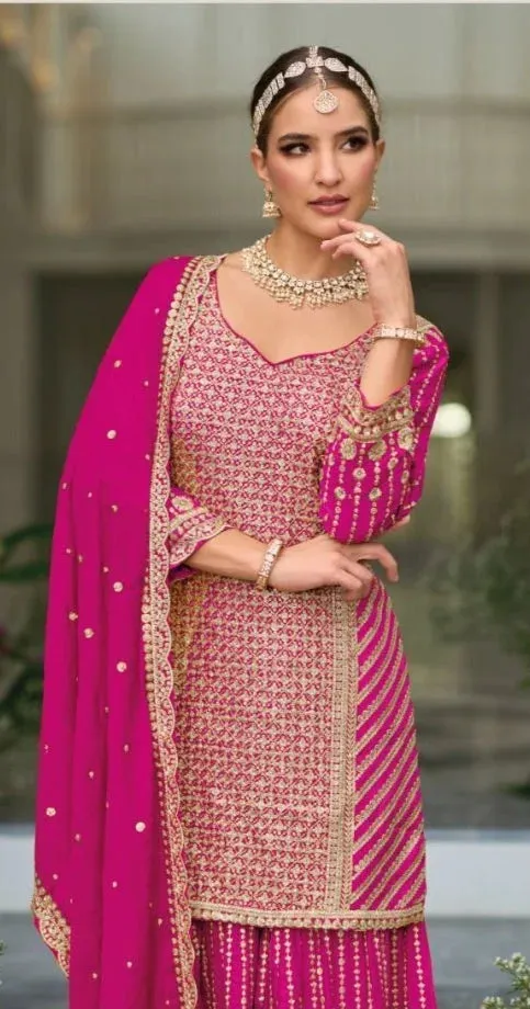 Gorgeous Pink Color Premium Silk Heavy Embroidery Collection Readymade Palazzo Suits