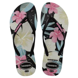 Havaianas Slim Floral Thongs - Black/Pink