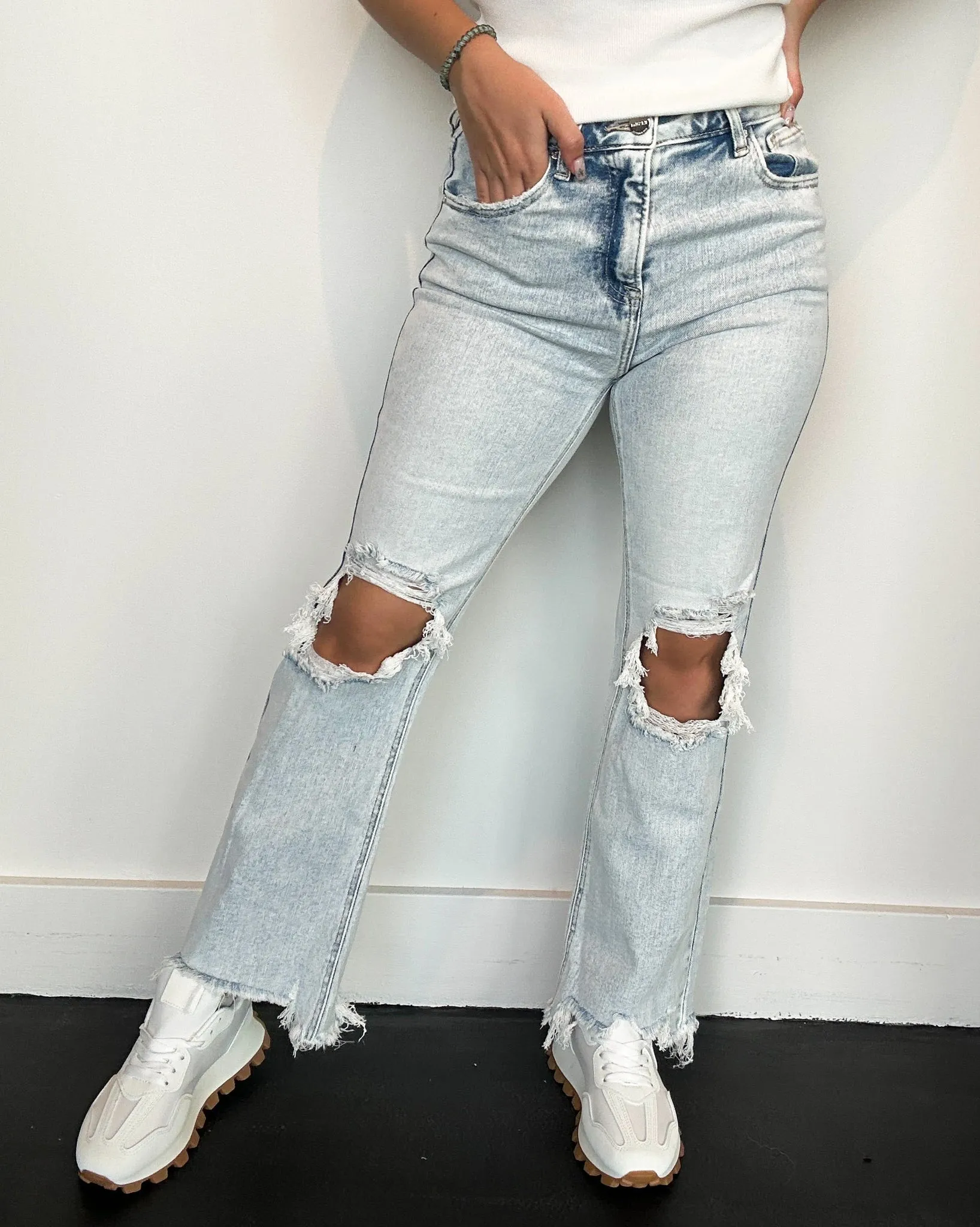 High Rise Crop Straight Denim- Light Wash