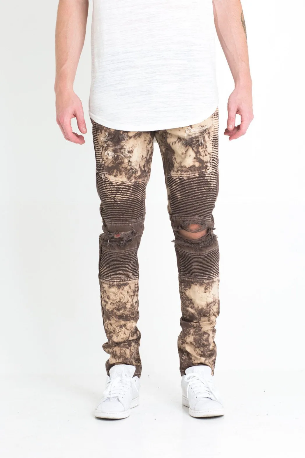 JORDAN BIKER DENIM (DISTRESSED BROWN)