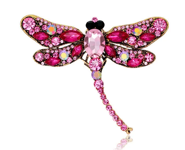 JUJIE Rhinestone Dragonfly Brooches For Women 2017 Antique Gold Color Scarf Lapel Brooch Pins Animals Crystal Jewelry Gifts Girl