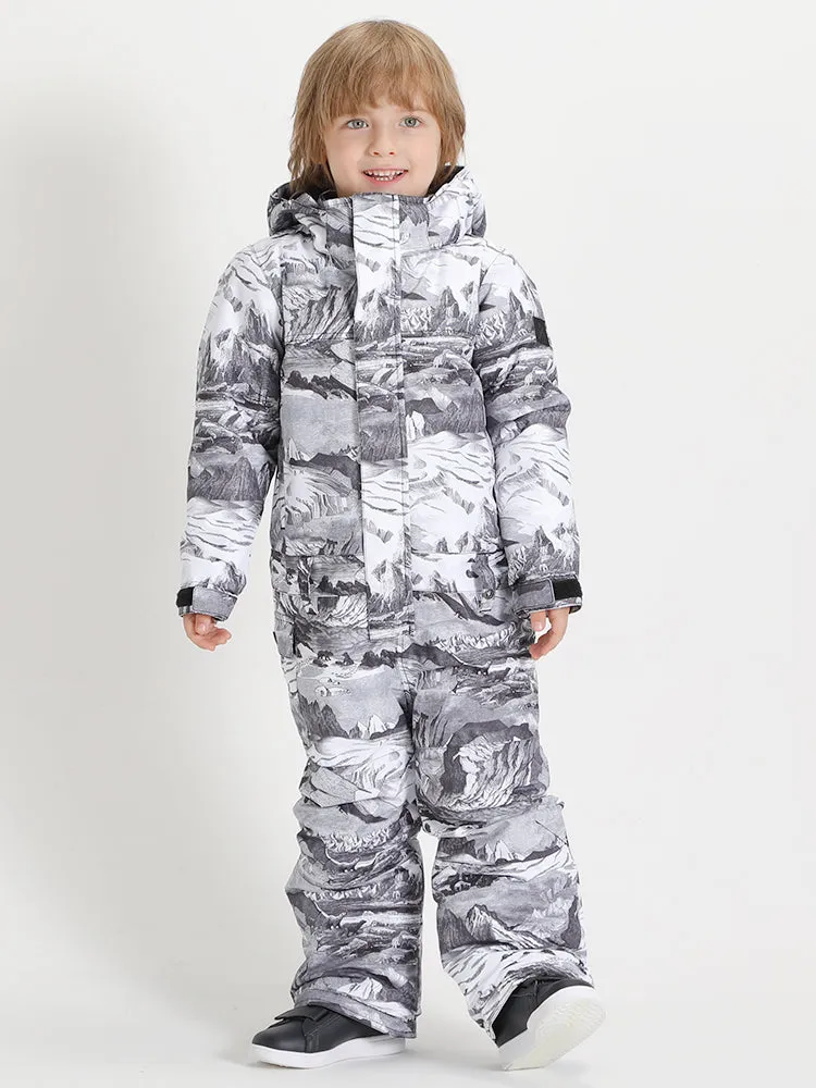 Kid's Landscape Painting Waterproof One Piece Snowboard Suit