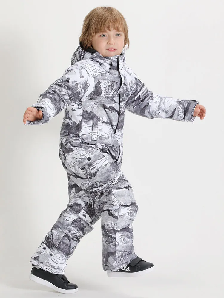 Kid's Landscape Painting Waterproof One Piece Snowboard Suit