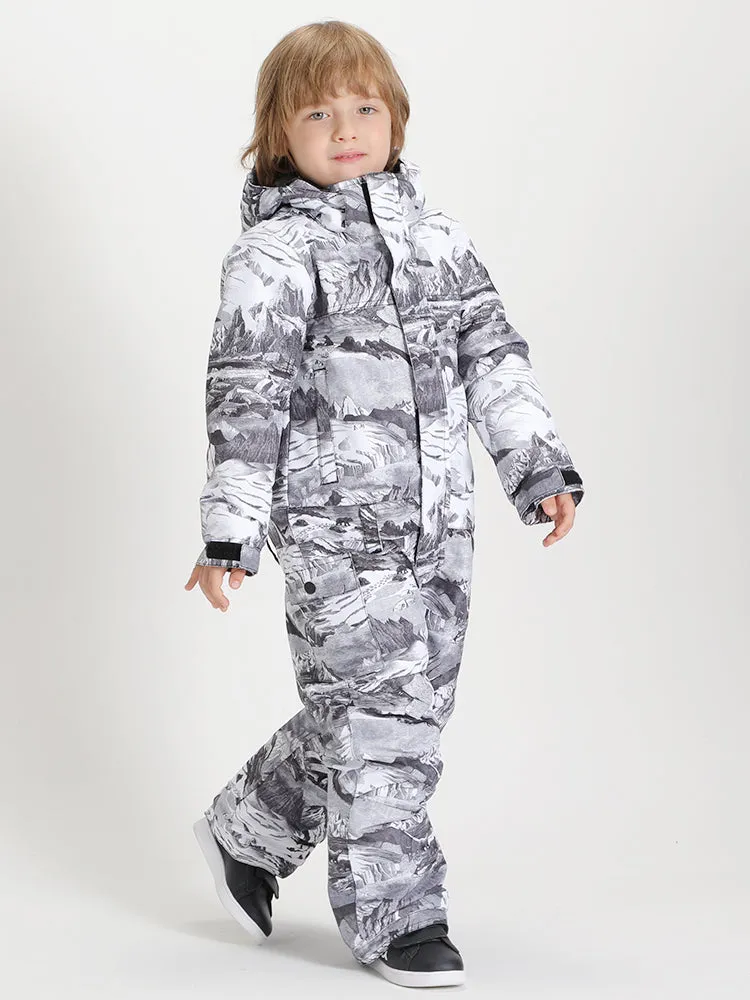 Kid's Landscape Painting Waterproof One Piece Snowboard Suit