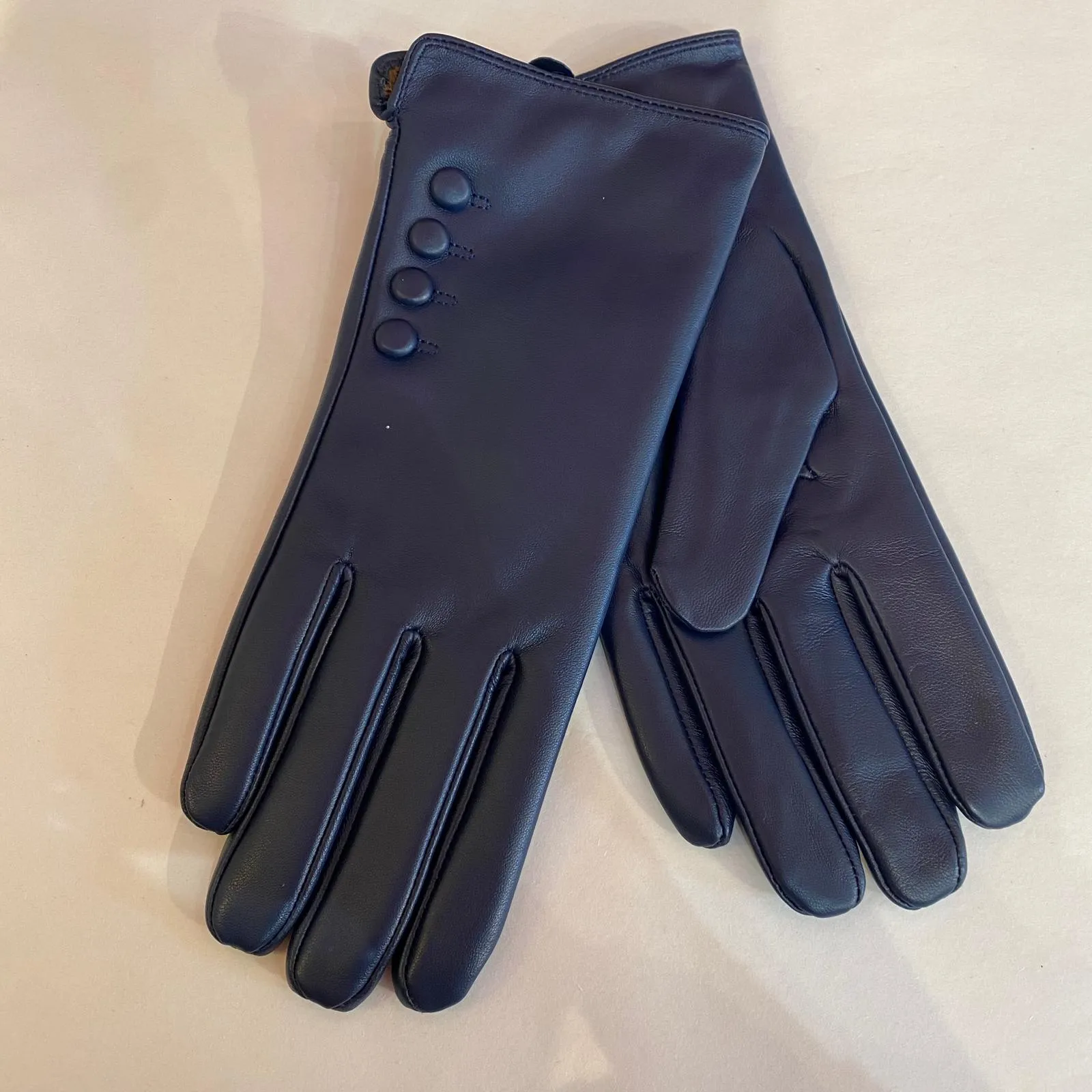 Leather Gloves - Navy