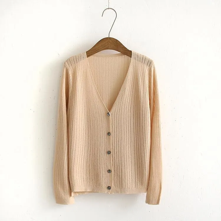 Light Soft Summer V Neck Buttons Knit Cardigans