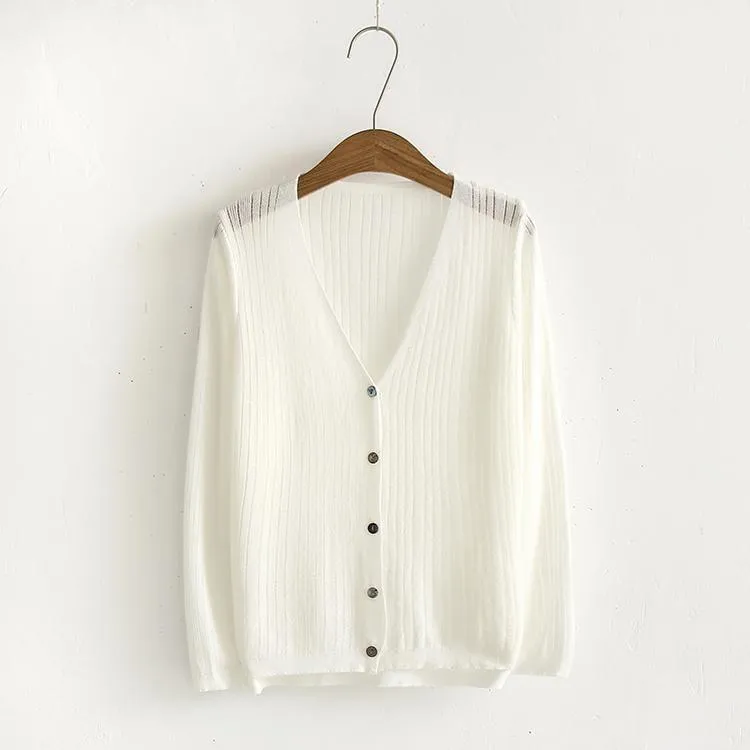 Light Soft Summer V Neck Buttons Knit Cardigans