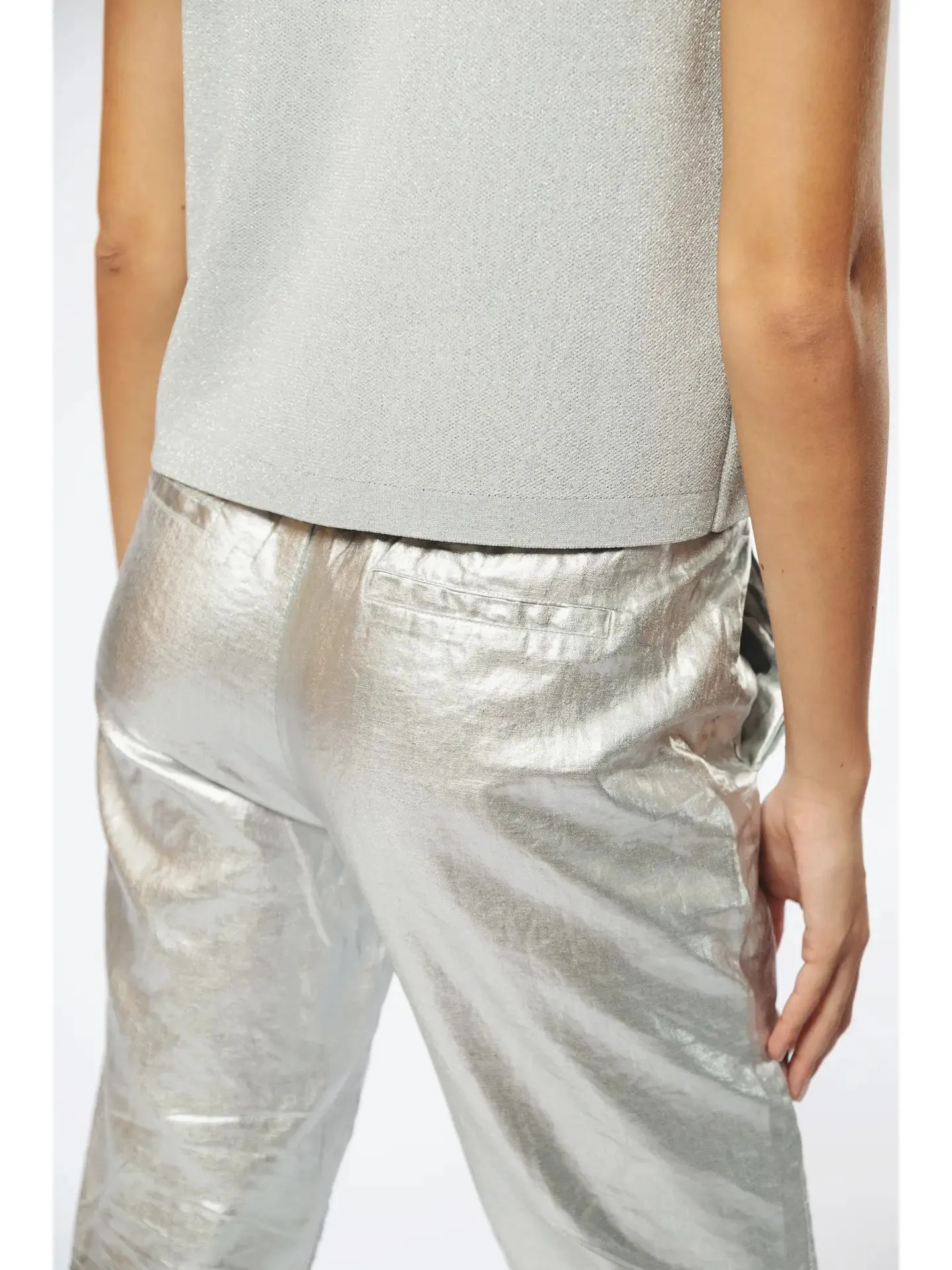 Lotus Metallic Linen Jogger Pants- Silver