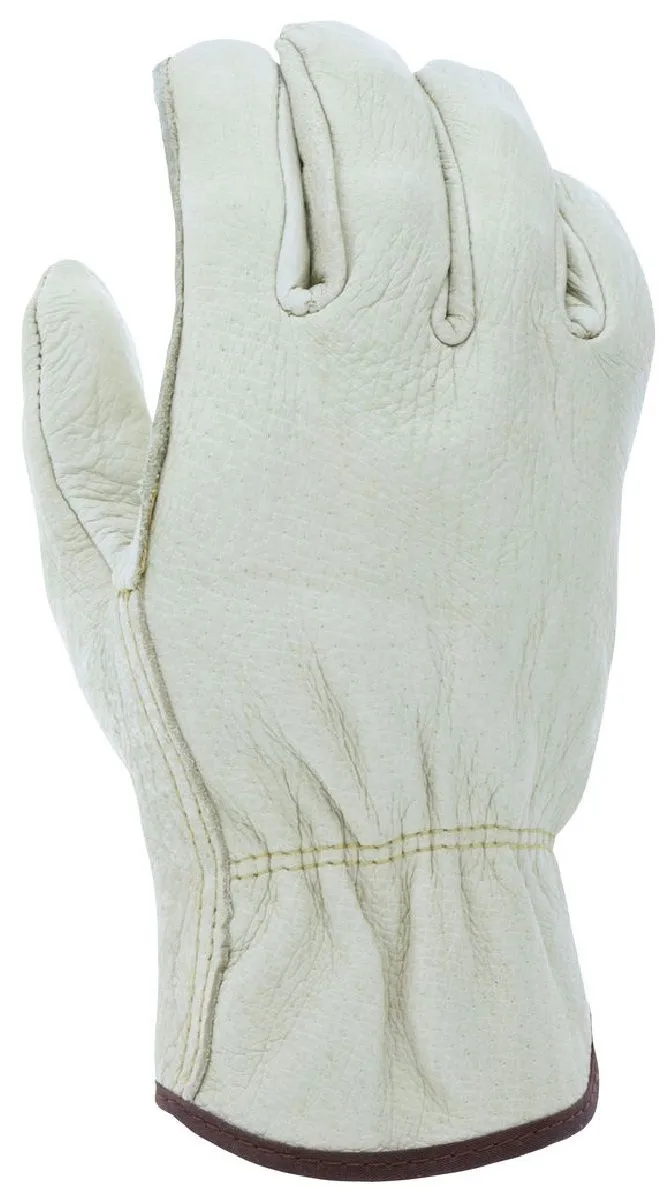 MCR Safety 3400 Unlined Grain Pigskin Leather, Drivers Work Gloves, Beige, Box of 12 Pairs