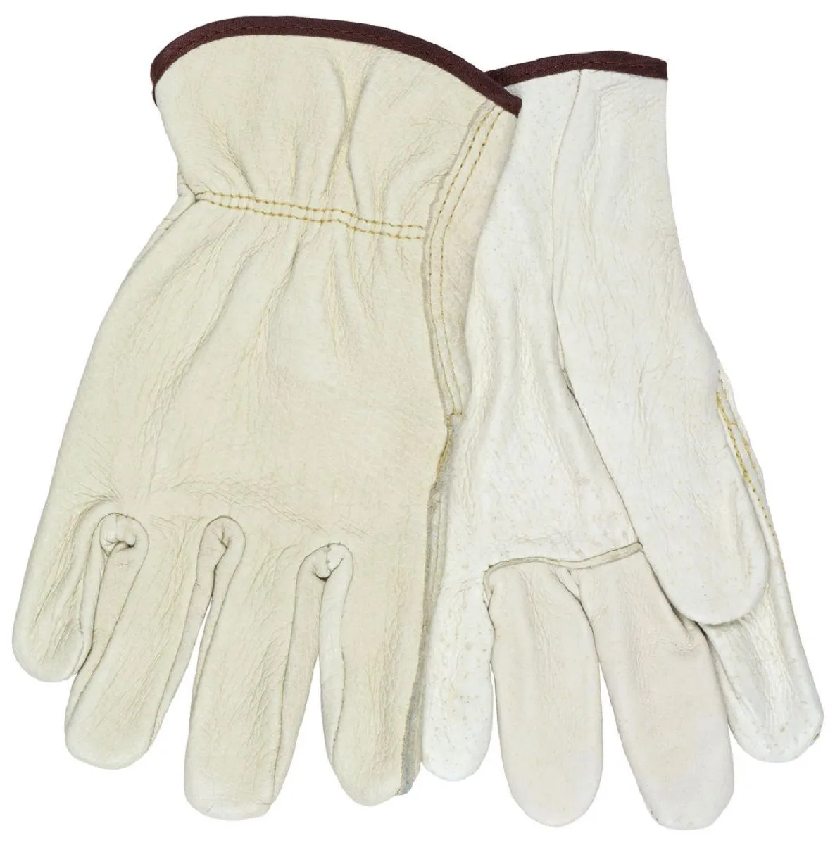 MCR Safety 3400 Unlined Grain Pigskin Leather, Drivers Work Gloves, Beige, Box of 12 Pairs