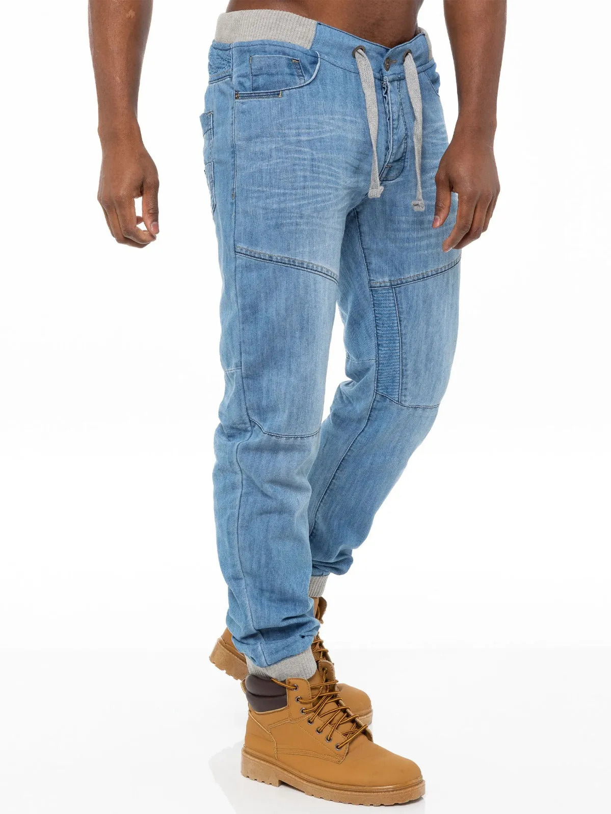 Mens Denim Cuffed Joggers Jeans | Enzo Designer Menswear