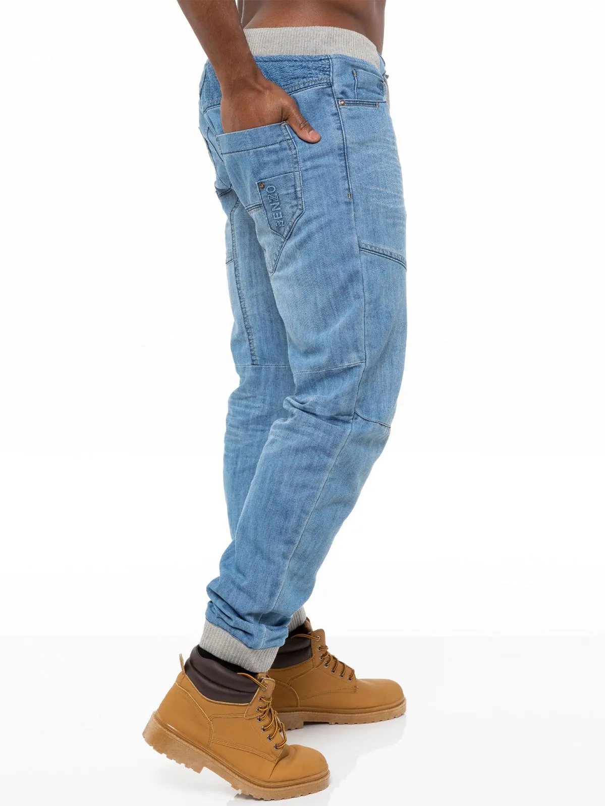 Mens Denim Cuffed Joggers Jeans | Enzo Designer Menswear