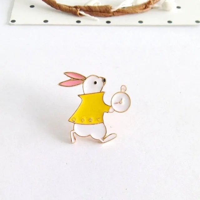 Miage Free shipping Cartoon Cute Alice in Wonderland heart rabbit Brooch Pins badge pin Charm Costume  Jewelry For Women Gift