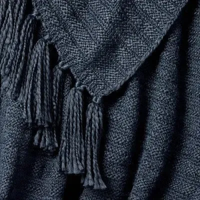 New - Raised Striped Chunky Knit Throw Blanket Navy - Threshold designed with Studio