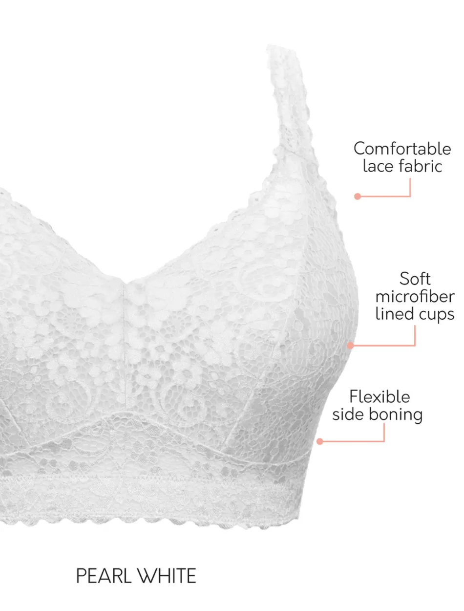 Parfait Adriana Bra Wirefree Bralette, White | Pearl White Parfait Non-Wired Bralette | White Lace Bralette | Beige Lounge Bra