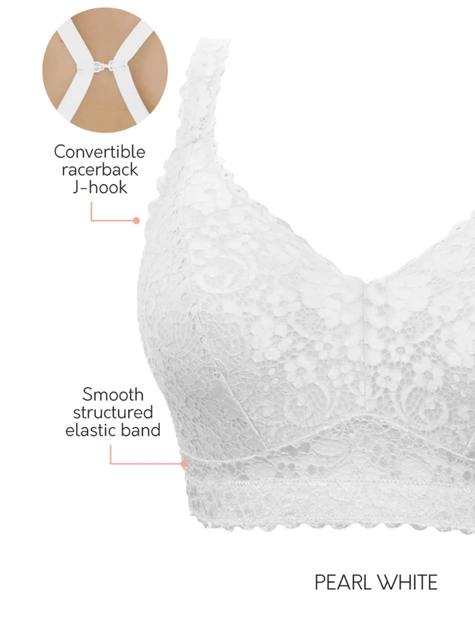 Parfait Adriana Bra Wirefree Bralette, White | Pearl White Parfait Non-Wired Bralette | White Lace Bralette | Beige Lounge Bra